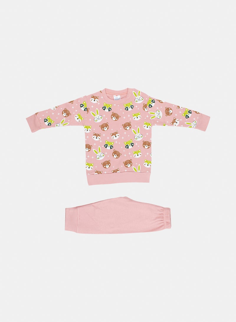 Baby Interlock Long Sleeve Pyjama – Animal Faces